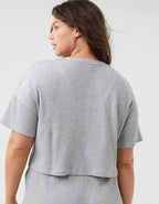 OFFLINE By Aerie Wow! Waffle Cropped Henley Short Sleeve T-Shirt - Medium Heather Gray
