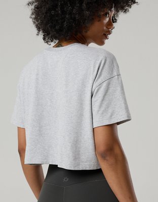 OFFLINE By Aerie Let's Stretch Cropped T-Shirt - Medium Heather Gray