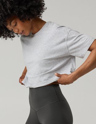 OFFLINE By Aerie Let's Stretch Cropped T-Shirt - Medium Heather Gray