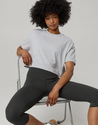 OFFLINE By Aerie Let's Stretch Cropped T-Shirt - Medium Heather Gray