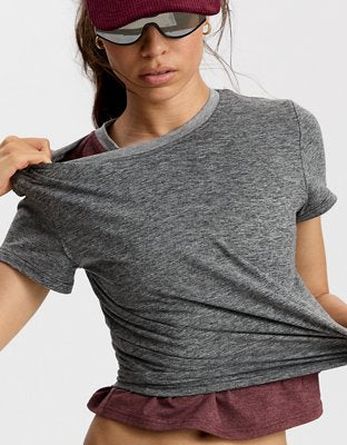OFFLINE By Aerie Weekend Away Short Sleeve Ringer T-Shirt - Dark Heather Gray