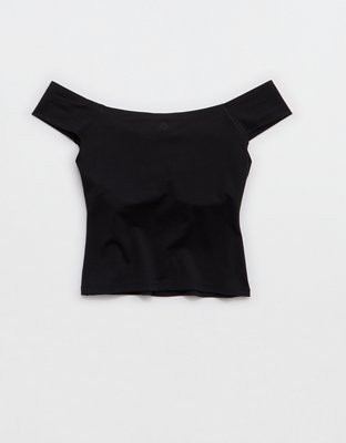 OFFLINE By Aerie Real Me XTRA Off The Shoulder T-Shirt - True Black