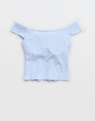 OFFLINE By Aerie Real Me XTRA Off The Shoulder T-Shirt - Eyelet Blue