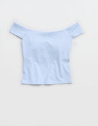 OFFLINE By Aerie Real Me XTRA Off The Shoulder T-Shirt - Eyelet Blue
