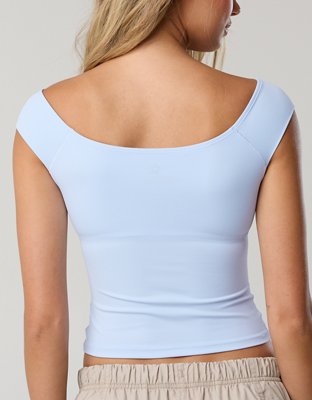 OFFLINE By Aerie Real Me XTRA Off The Shoulder T-Shirt - Eyelet Blue