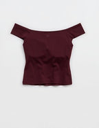OFFLINE By Aerie Real Me XTRA Off The Shoulder T-Shirt - Royal Berry
