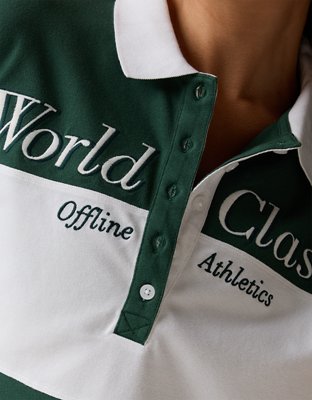OFFLINE By Aerie Pique Rugby Polo T-Shirt - Rugged Green