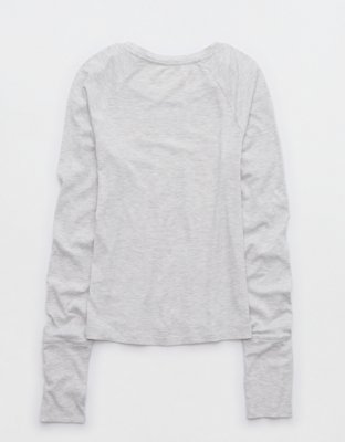 OFFLINE By Aerie Thumbs Up Fitted Ribbed T-Shirt - Light Heather Gray