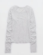 OFFLINE By Aerie Thumbs Up Fitted Ribbed T-Shirt - Light Heather Gray