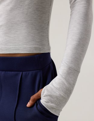 OFFLINE By Aerie Thumbs Up Fitted Ribbed T-Shirt - Light Heather Gray