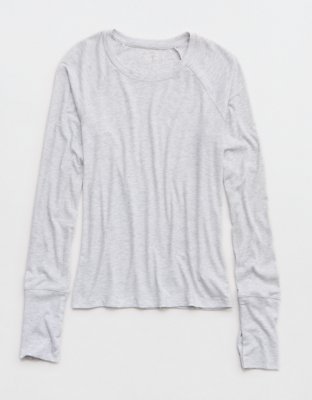 OFFLINE By Aerie Thumbs Up Fitted Ribbed T-Shirt - Light Heather Gray