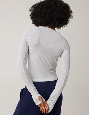 OFFLINE By Aerie Thumbs Up Fitted Ribbed T-Shirt - Light Heather Gray