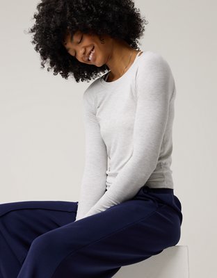 OFFLINE By Aerie Thumbs Up Fitted Ribbed T-Shirt - Light Heather Gray