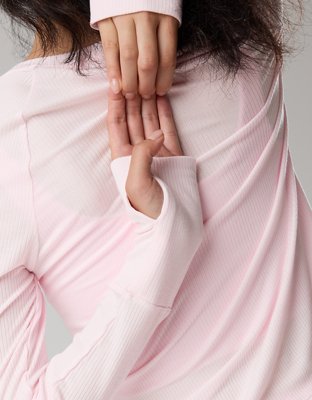 OFFLINE By Aerie Thumbs Up Fitted Ribbed T-Shirt - Pink Petal