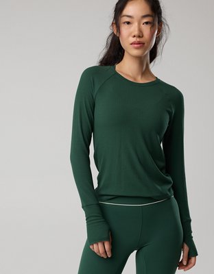 OFFLINE By Aerie Thumbs Up Fitted Ribbed T-Shirt - Rugged Green