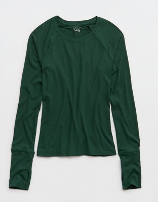 OFFLINE By Aerie Thumbs Up Fitted Ribbed T-Shirt - Rugged Green