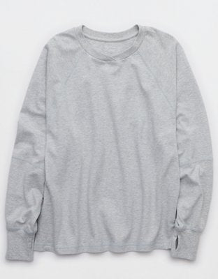OFFLINE By Aerie Pique Long Sleeve T-Shirt - Medium Heather Gray