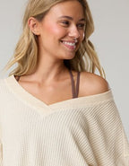 OFFLINE By Aerie Wow! Waffle Long Sleeve V Neck T-Shirt - Heather Frost