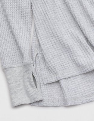 OFFLINE By Aerie Wow! Waffle Long Sleeve V Neck T-Shirt - Light Heather Gray