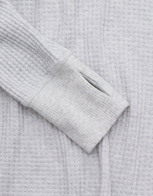 OFFLINE By Aerie Wow! Waffle Long Sleeve V Neck T-Shirt - Light Heather Gray