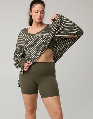 OFFLINE By Aerie Wow! Waffle Long Sleeve V Neck T-Shirt - Festive Olive