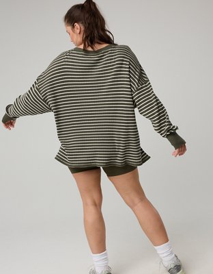 OFFLINE By Aerie Wow! Waffle Long Sleeve V Neck T-Shirt - Festive Olive