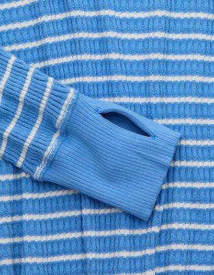 OFFLINE By Aerie Wow! Waffle Long Sleeve V Neck T-Shirt - Rome Blue