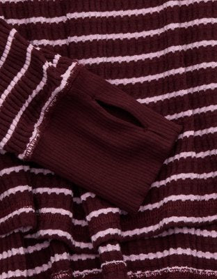 OFFLINE By Aerie Wow! Waffle Long Sleeve V Neck T-Shirt - Royal Berry