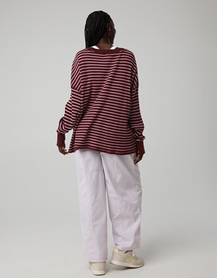 OFFLINE By Aerie Wow! Waffle Long Sleeve V Neck T-Shirt - Royal Berry