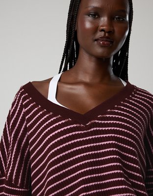OFFLINE By Aerie Wow! Waffle Long Sleeve V Neck T-Shirt - Royal Berry