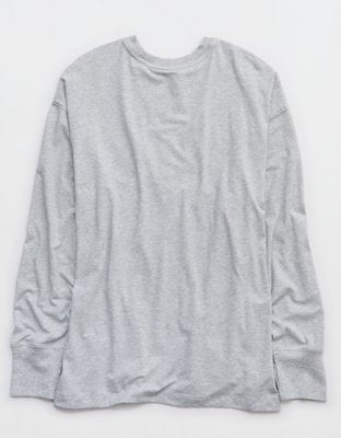 OFFLINE By Aerie Let's Stretch Long Sleeve Boyfriend T-Shirt - Medium Heather Gray
