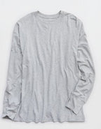 OFFLINE By Aerie Let's Stretch Long Sleeve Boyfriend T-Shirt - Medium Heather Gray