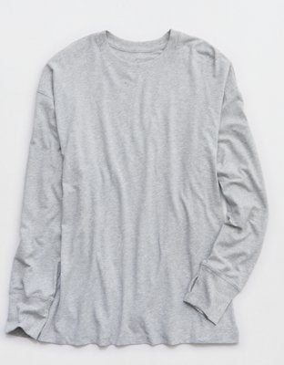 OFFLINE By Aerie Let's Stretch Long Sleeve Boyfriend T-Shirt - Medium Heather Gray