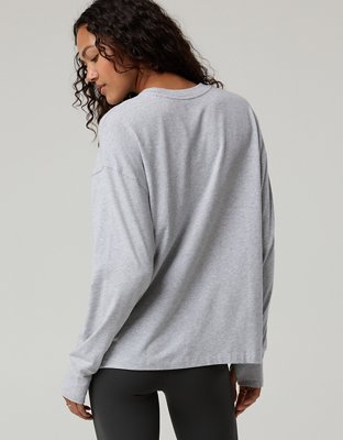 OFFLINE By Aerie Let's Stretch Long Sleeve Boyfriend T-Shirt - Medium Heather Gray
