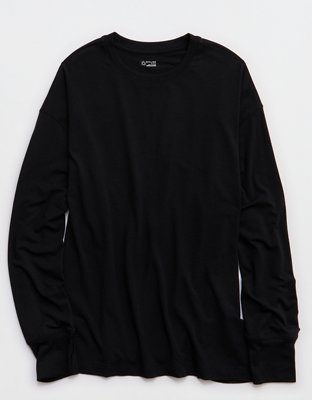 OFFLINE By Aerie Let's Stretch Long Sleeve Boyfriend T-Shirt - True Black