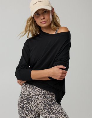 OFFLINE By Aerie Let's Stretch Long Sleeve Boyfriend T-Shirt - True Black