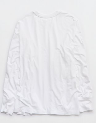 OFFLINE By Aerie Let's Stretch Long Sleeve Boyfriend T-Shirt - White
