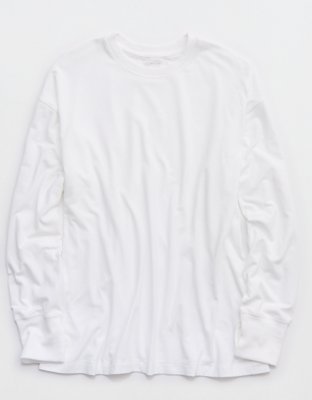 OFFLINE By Aerie Let's Stretch Long Sleeve Boyfriend T-Shirt - White
