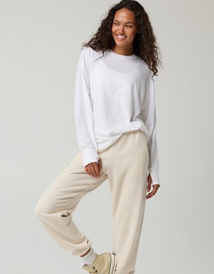 OFFLINE By Aerie Let's Stretch Long Sleeve Boyfriend T-Shirt - White