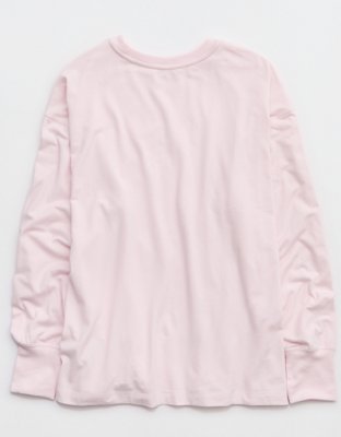 OFFLINE By Aerie Let's Stretch Long Sleeve Boyfriend T-Shirt - Pink Petal
