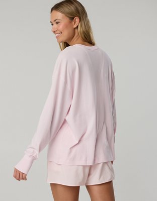OFFLINE By Aerie Let's Stretch Long Sleeve Boyfriend T-Shirt - Pink Petal