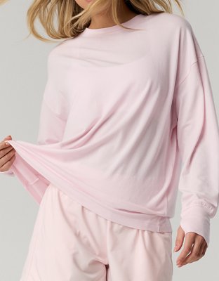 OFFLINE By Aerie Let's Stretch Long Sleeve Boyfriend T-Shirt - Pink Petal