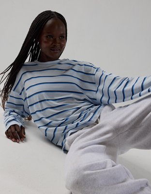 OFFLINE By Aerie Let's Stretch Long Sleeve Boyfriend T-Shirt - Light Blue