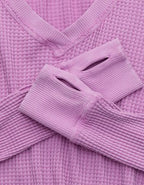 OFFLINE By Aerie Wow! Waffle Long Sleeve V Neck T-Shirt - Planet Pink