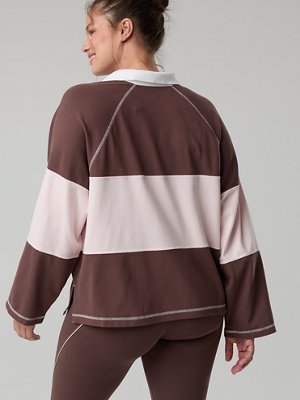 OFFLINE By Aerie Long Sleeve Pique Striped Rugby T-Shirt - Pink Petal