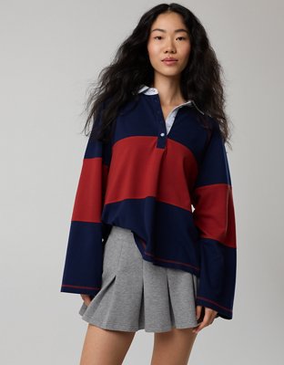 OFFLINE By Aerie Long Sleeve Pique Striped Rugby T-Shirt - Royal Navy