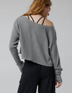 OFFLINE By Aerie Wow! Waffle Long Sleeve Off The Shoulder T-Shirt - Dark Heather Gray