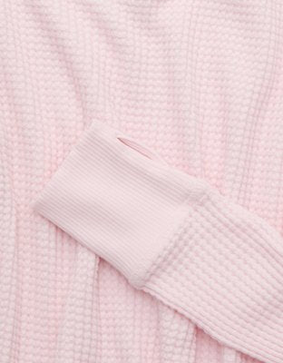 OFFLINE By Aerie Wow! Waffle Long Sleeve Off The Shoulder T-Shirt - Pink Petal