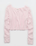OFFLINE By Aerie Wow! Waffle Long Sleeve Off The Shoulder T-Shirt - Pink Petal