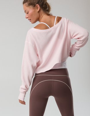 OFFLINE By Aerie Wow! Waffle Long Sleeve Off The Shoulder T-Shirt - Pink Petal